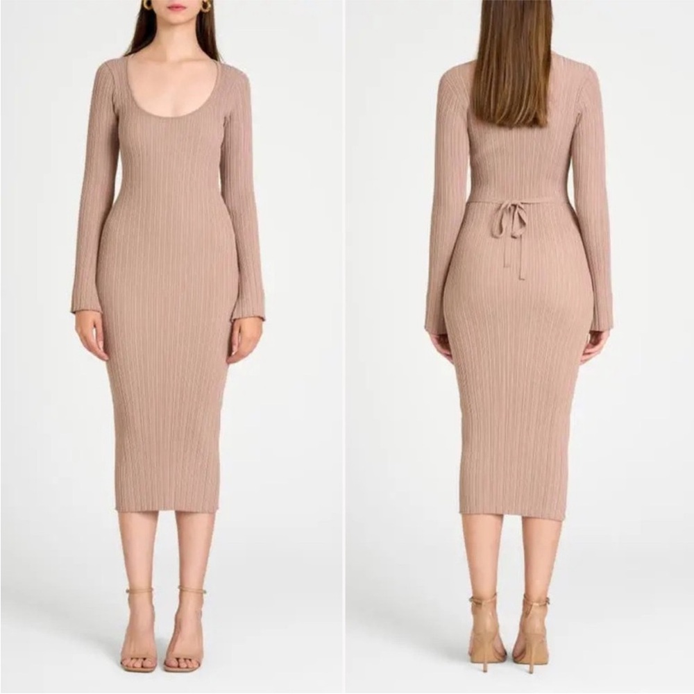 Wayf Taupe Long Sleeve Knit Dress